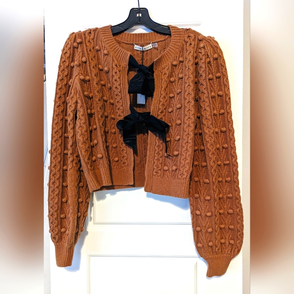 Alice + Olivia Kitty Puff-Sleeve Cardigan
